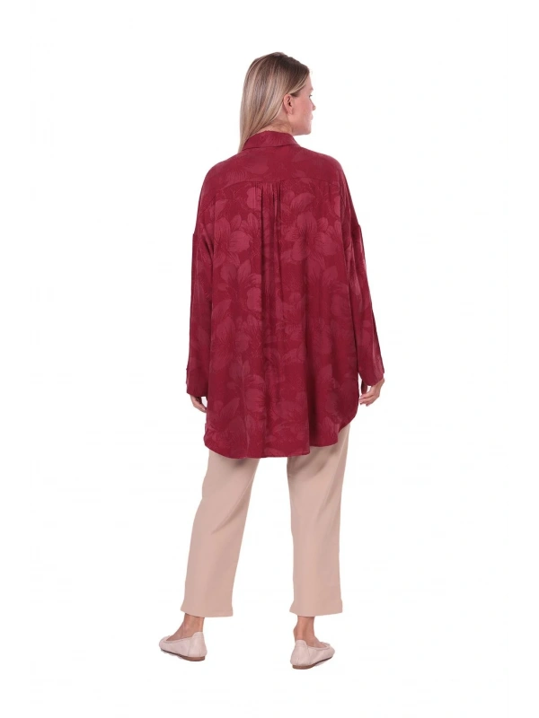 İNVEE Çiçek Desenli Lyocell Gömlek - Bordo