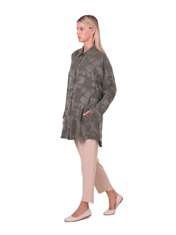 İNVEE Çiçek Desenli Lyocell Gömlek - Haki