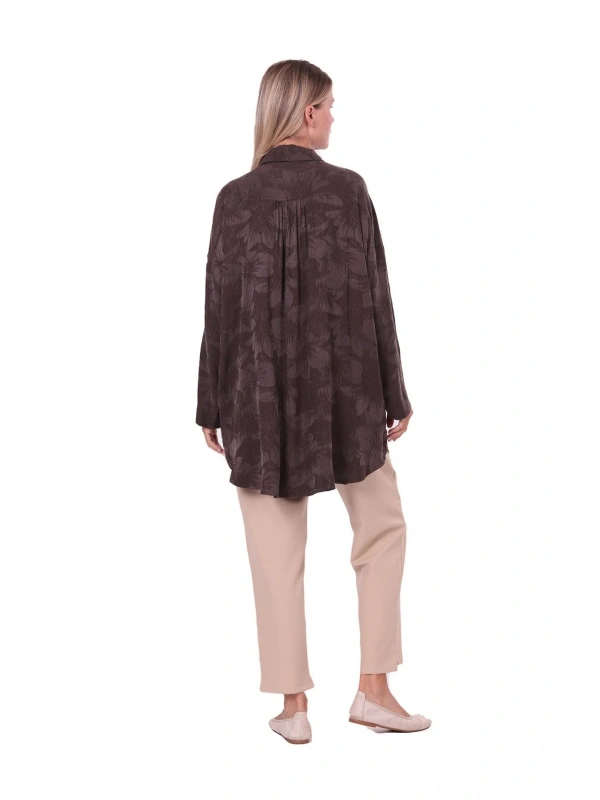 İNVEE Çiçek Desenli Lyocell Gömlek - Kahverengi