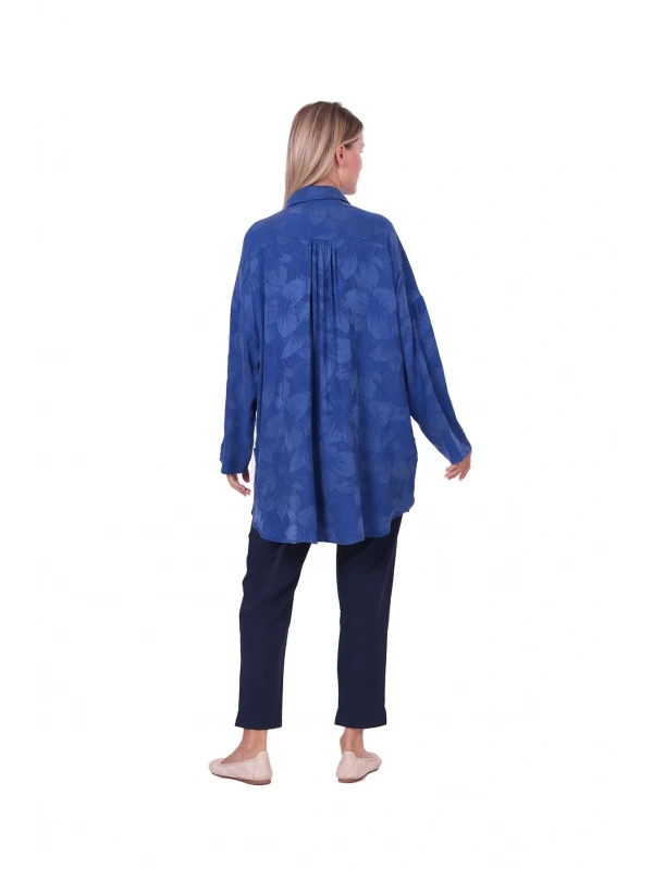 İNVEE Çiçek Desenli Lyocell Gömlek - Sax