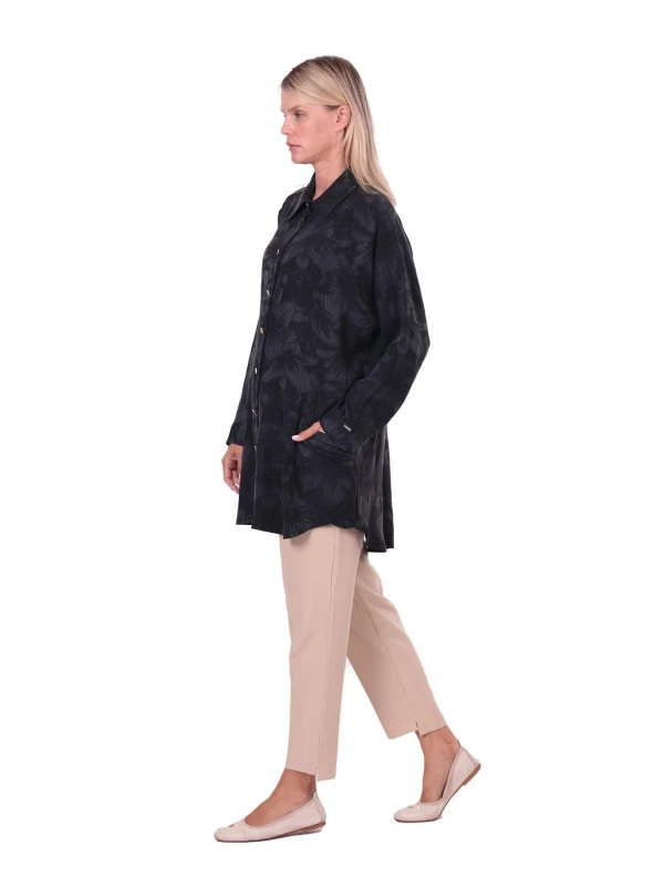 İNVEE Çiçek Desenli Lyocell Gömlek - Siyah