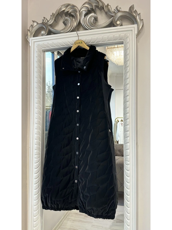 İNVEE Çıtçıt Kapamalı İpek Deri Yelek - Siyah