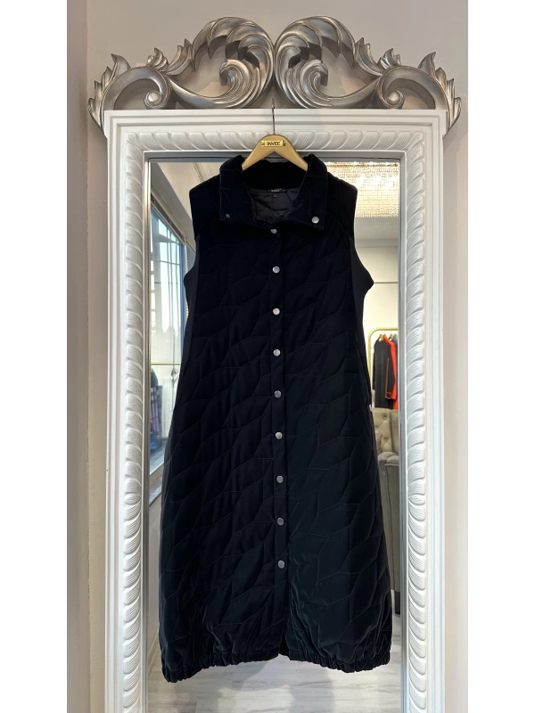 İNVEE Çıtçıt Kapamalı İpek Deri Yelek - Siyah