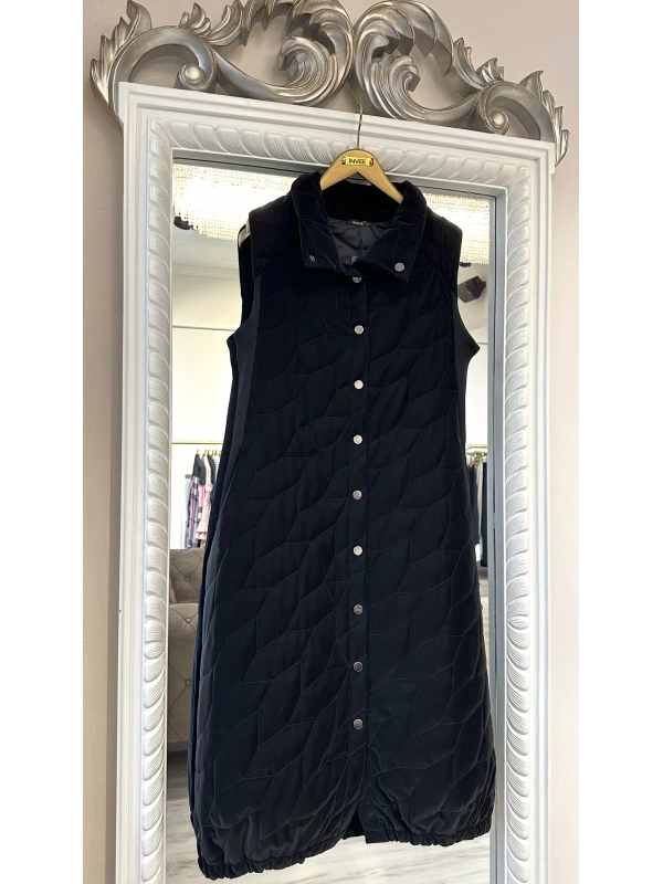 İNVEE Çıtçıt Kapamalı İpek Deri Yelek - Siyah