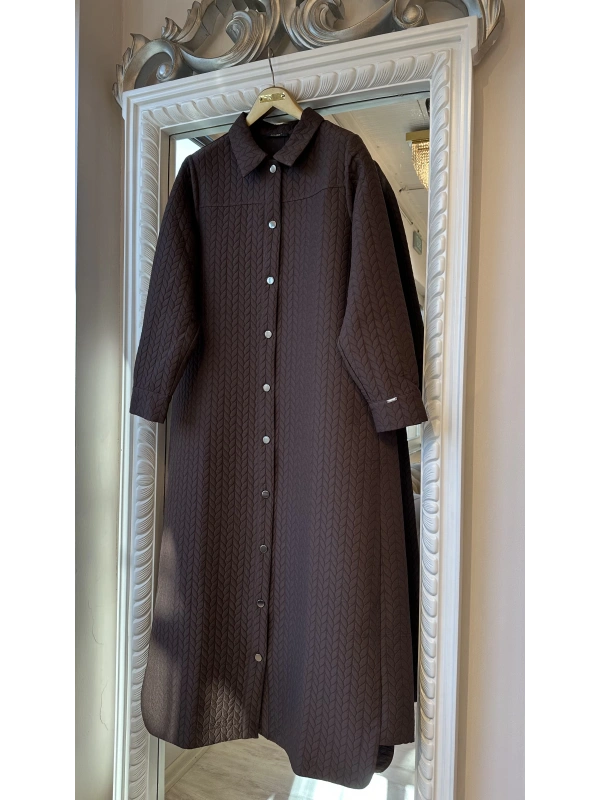 İNVEE Desenli Çıtçıt Kapamalı Kapitone Kap - Kahverengi