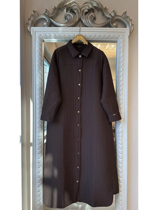 İNVEE Desenli Çıtçıt Kapamalı Kapitone Kap - Kahverengi