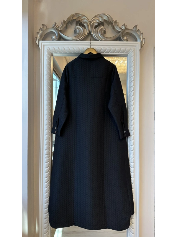 İNVEE Çıtçıt Kapamalı Desenli Kapitone Pardesü - Siyah