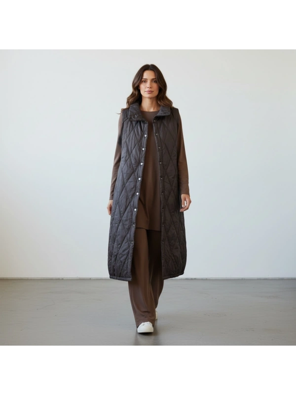 İNVEE Çıtçıt Kapamalı Kapitone Yelek - Baklava Desenli