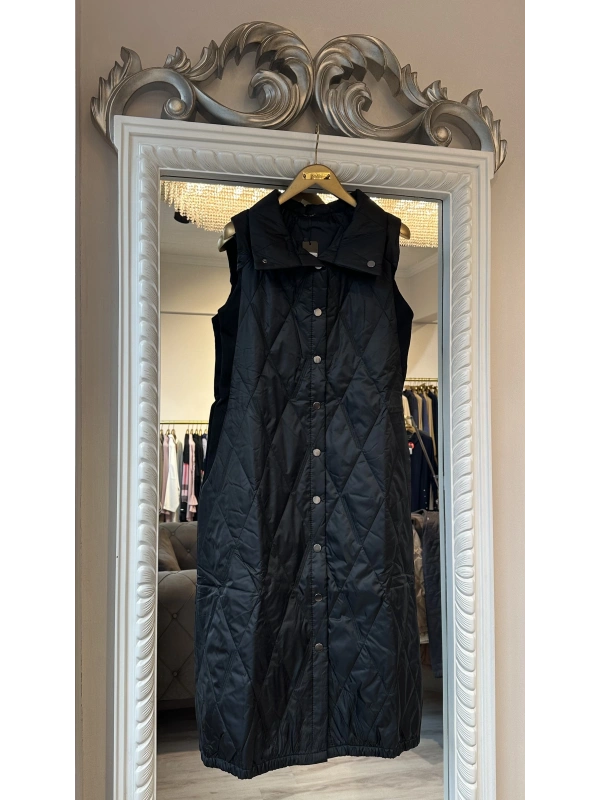 İNVEE Çıtçıt Kapamalı Uzun Kapitone Yelek - Baklava Desenli