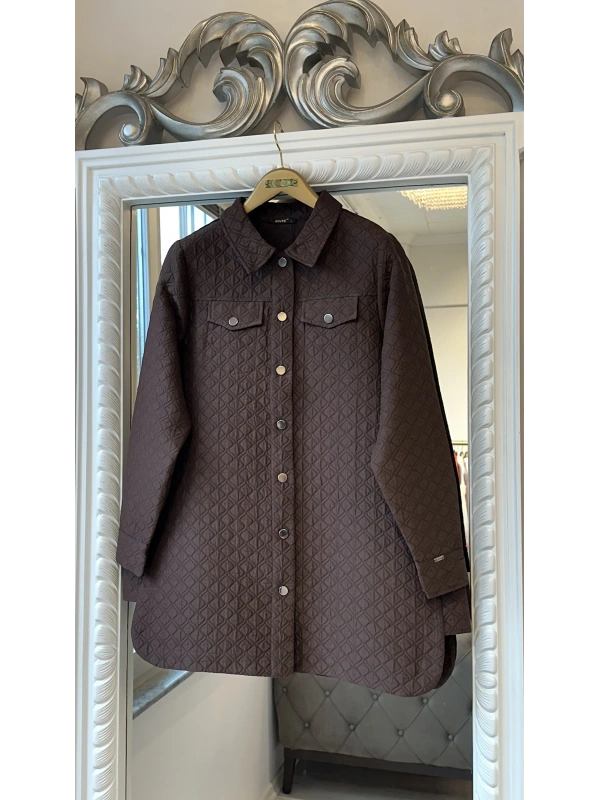 İNVEE Çıtçıt Kapamalı Kısa Kapitone Ceket - Koyu Kahverengi