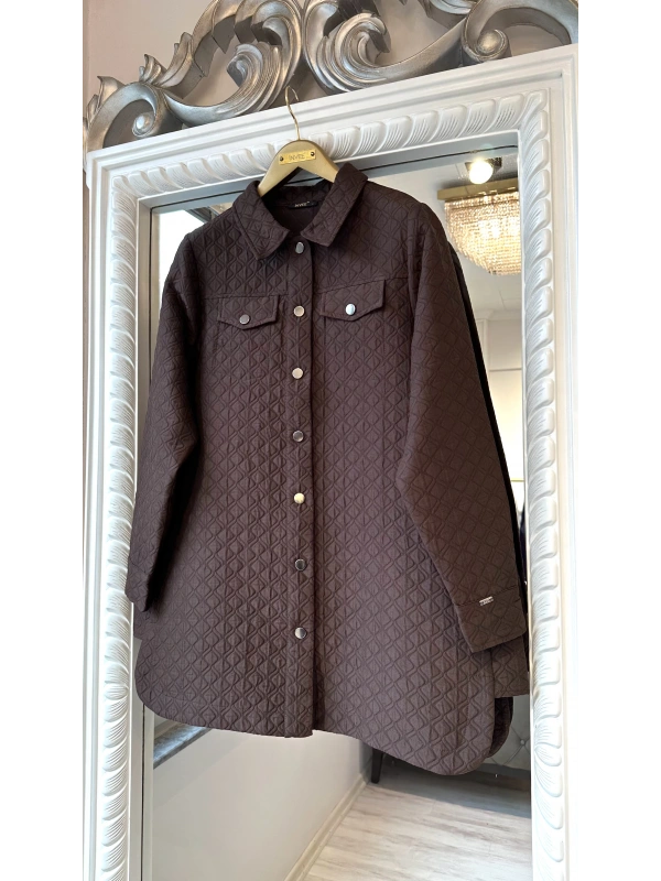 İNVEE Çıtçıt Kapamalı Kısa Kapitone Ceket - Koyu Kahverengi