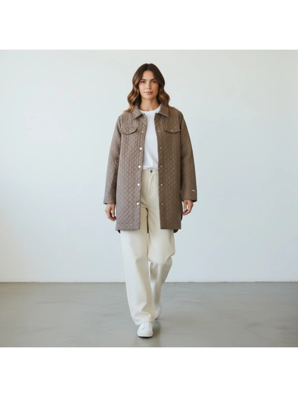 İNVEE Çıtçıt Kapamalı Kısa Kapitone Ceket - Vizon