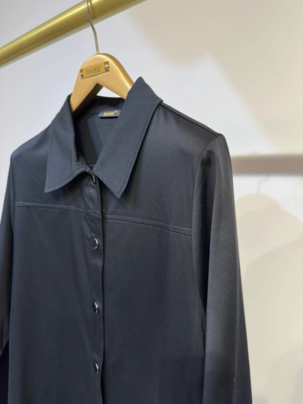 İNVEE Çıtçıt Kapamalı Mevsimilik Uzun Ceket - Siyah