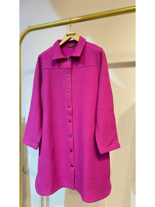 İNVEE Çıtçıt Kapamalı Mevsimilik Uzun Ceket - Fuşya