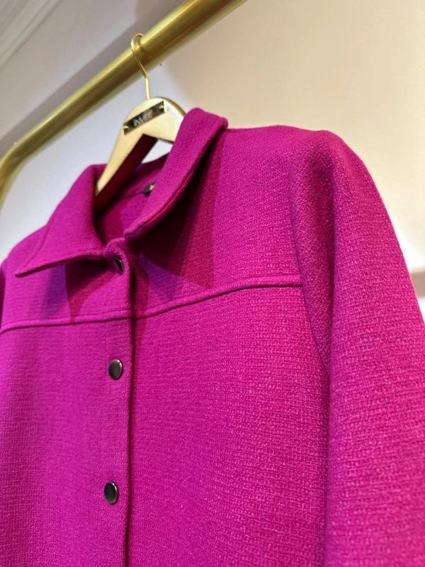 İNVEE Çıtçıt Kapamalı Mevsimilik Uzun Ceket - Fuşya