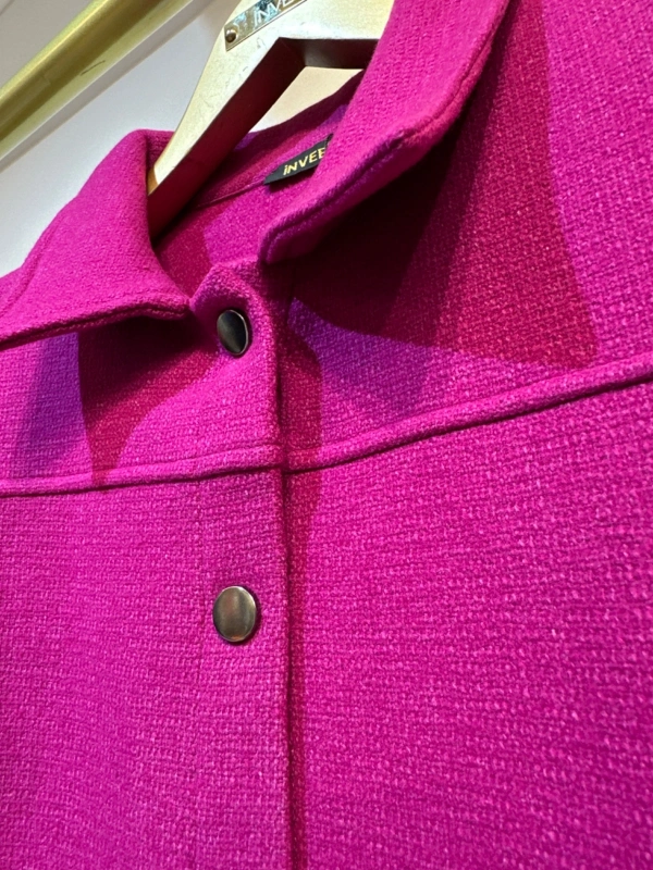 İNVEE Çıtçıt Kapamalı Mevsimilik Uzun Ceket - Fuşya