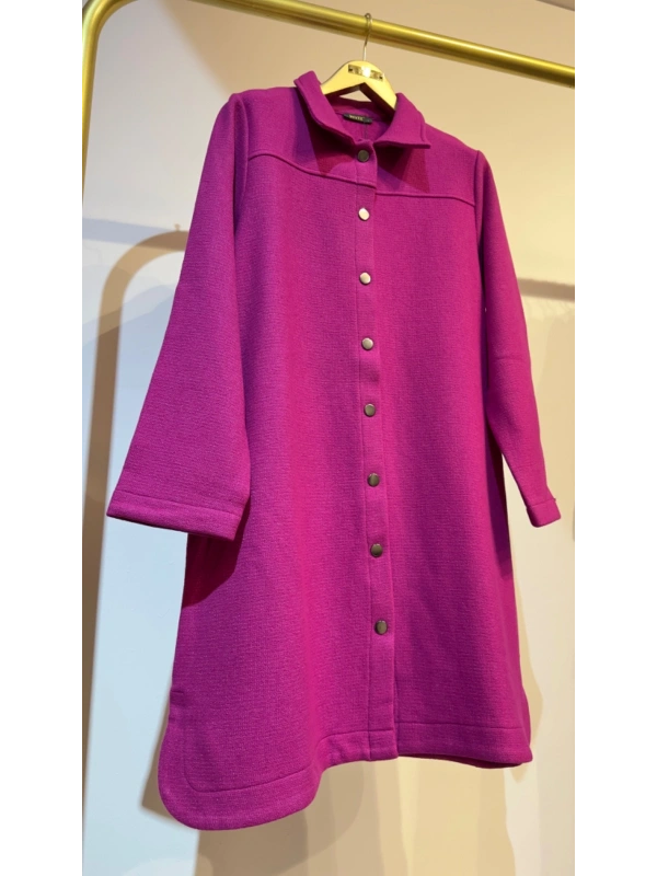 İNVEE Çıtçıt Kapamalı Mevsimilik Uzun Ceket - Fuşya