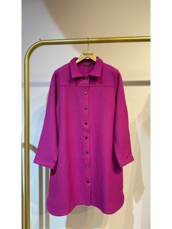 İNVEE Çıtçıt Kapamalı Mevsimilik Uzun Ceket - Fuşya