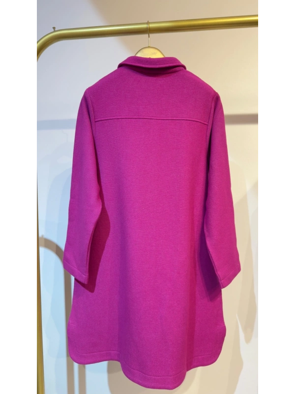 İNVEE Çıtçıt Kapamalı Mevsimilik Uzun Ceket - Fuşya