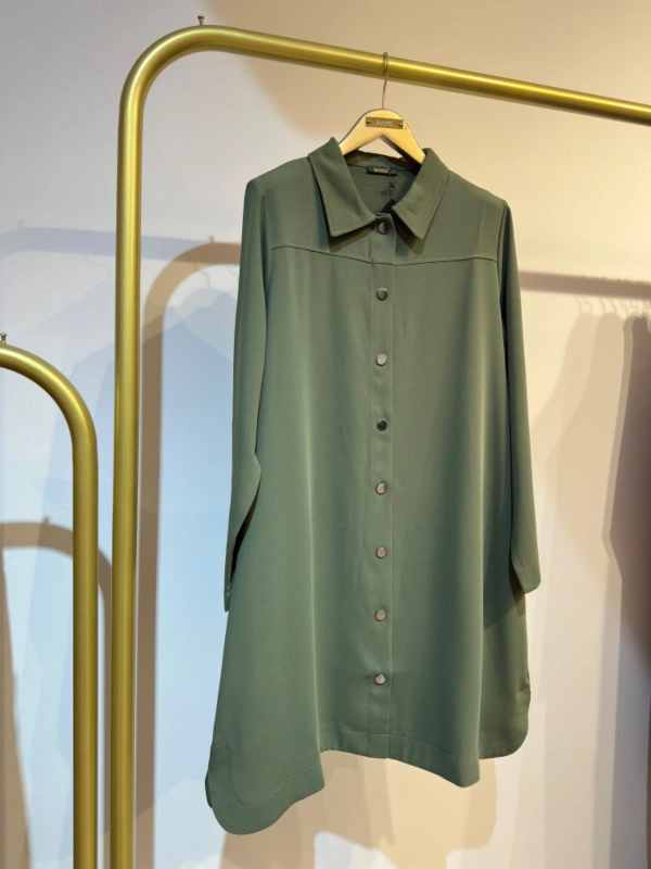 İNVEE Çıtçıt Kapamalı Mevsimilik Uzun Ceket - Haki