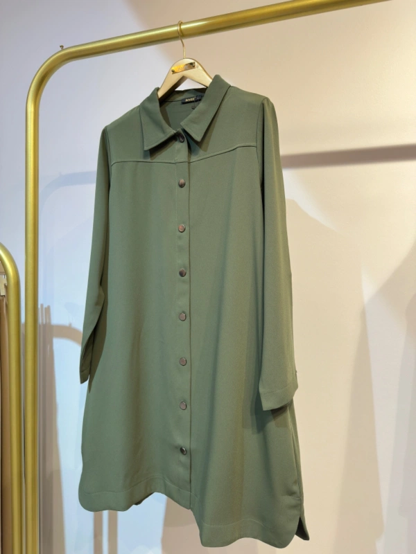 İNVEE Çıtçıt Kapamalı Mevsimilik Uzun Ceket - Haki