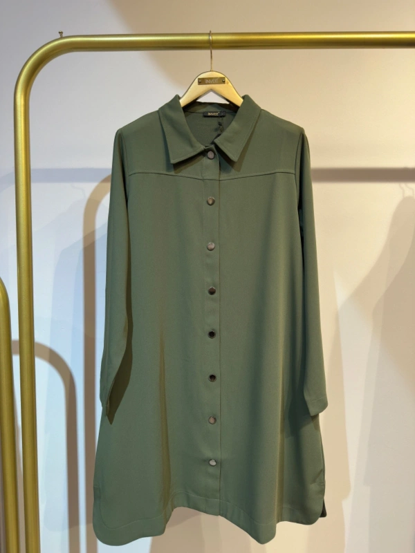 İNVEE Çıtçıt Kapamalı Mevsimilik Uzun Ceket - Haki