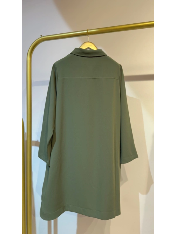 İNVEE Çıtçıt Kapamalı Mevsimilik Uzun Ceket - Haki