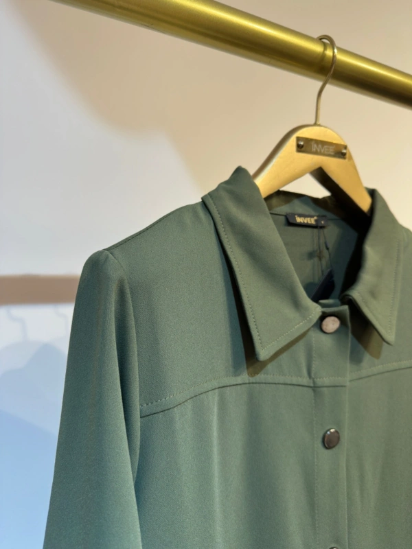 İNVEE Çıtçıt Kapamalı Mevsimilik Uzun Ceket - Haki