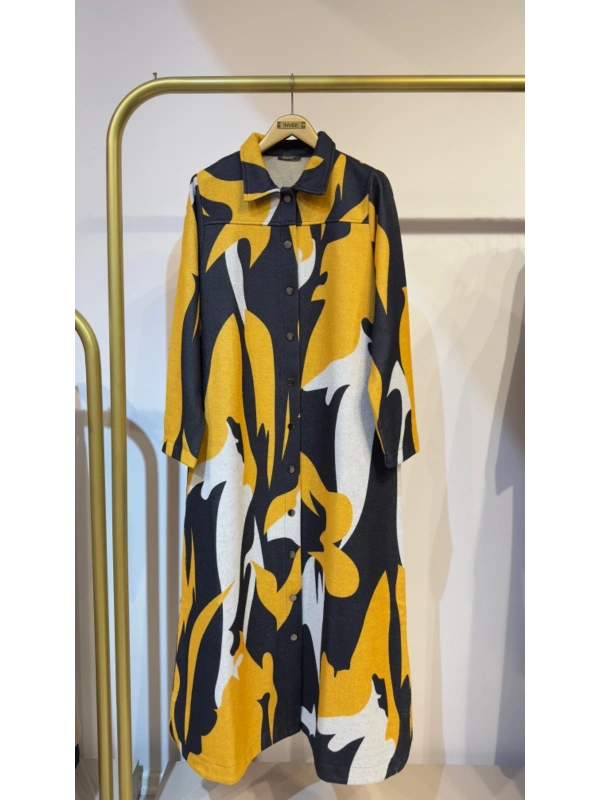 İNVEE Çıtçıt Kapamalı Mevsimilik Uzun Pardesü - Sarı