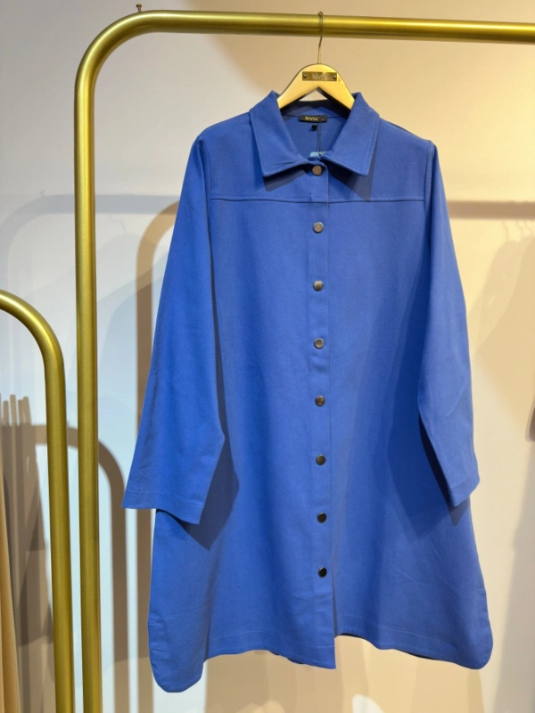 İNVEE Çıtçıt Kapamalı Mevsimilik Uzun Ceket - İndigo