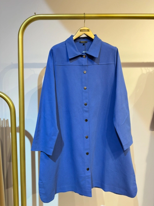 İNVEE Çıtçıt Kapamalı Mevsimilik Uzun Ceket - İndigo