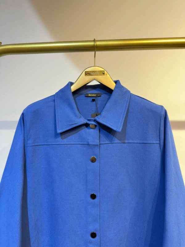 İNVEE Çıtçıt Kapamalı Mevsimilik Uzun Ceket - İndigo