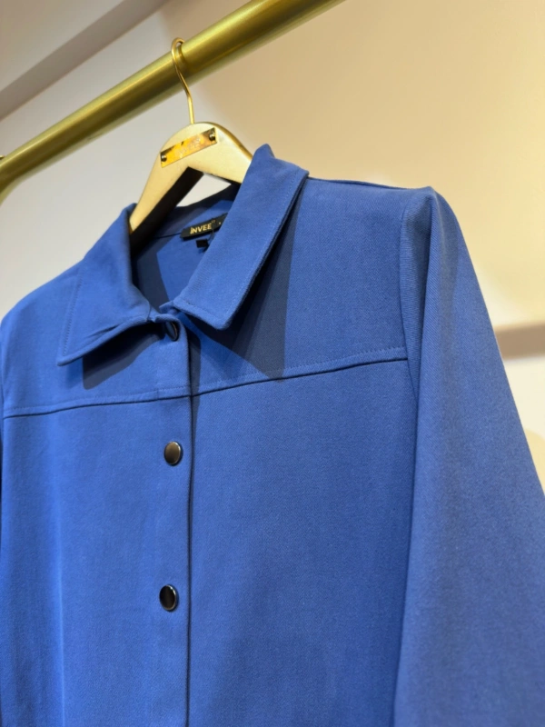 İNVEE Çıtçıt Kapamalı Mevsimilik Uzun Ceket - İndigo