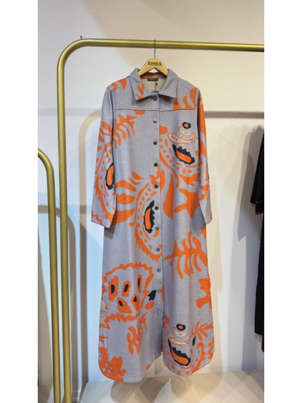 İNVEE Desenli Çıtçıt Kapamalı Mevsimilik Uzun Pardesü