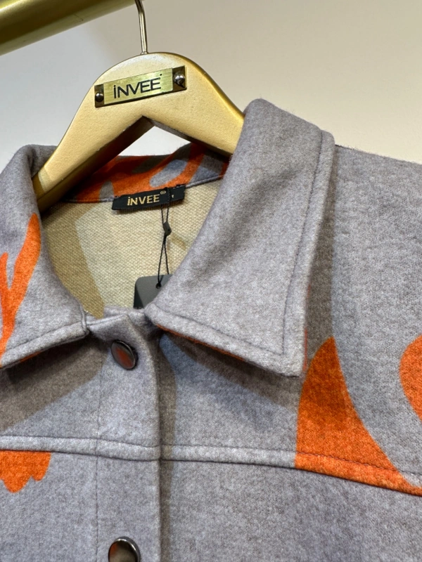 İNVEE Desenli Çıtçıt Kapamalı Mevsimilik Uzun Pardesü