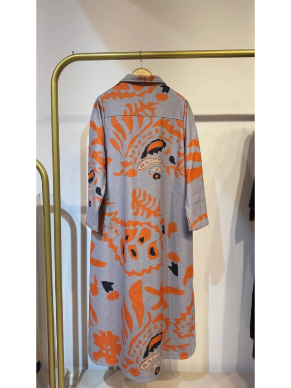 İNVEE Desenli Çıtçıt Kapamalı Mevsimilik Uzun Pardesü