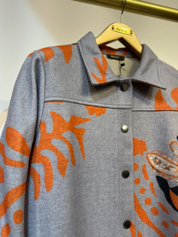 İNVEE Desenli Çıtçıt Kapamalı Mevsimilik Uzun Pardesü