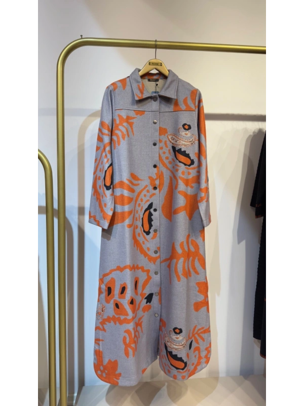 İNVEE Desenli Çıtçıt Kapamalı Mevsimilik Uzun Pardesü