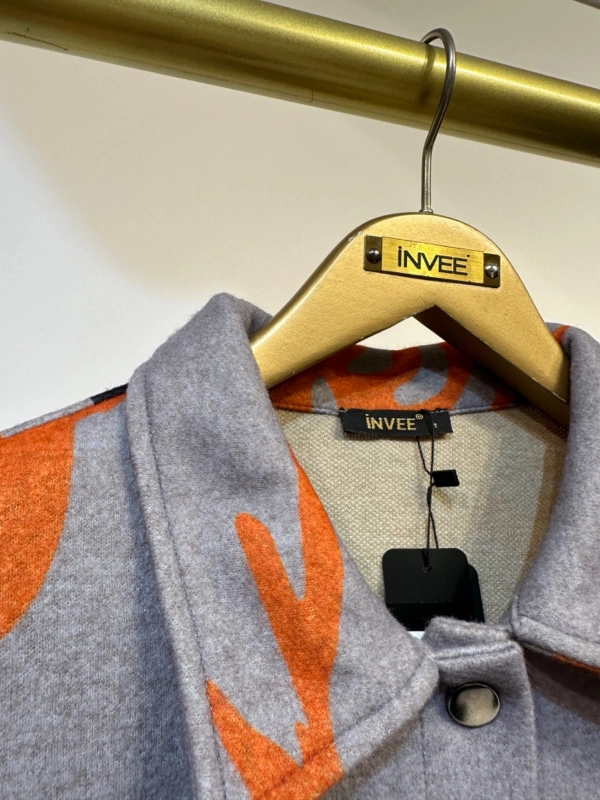 İNVEE Desenli Çıtçıt Kapamalı Mevsimilik Uzun Pardesü