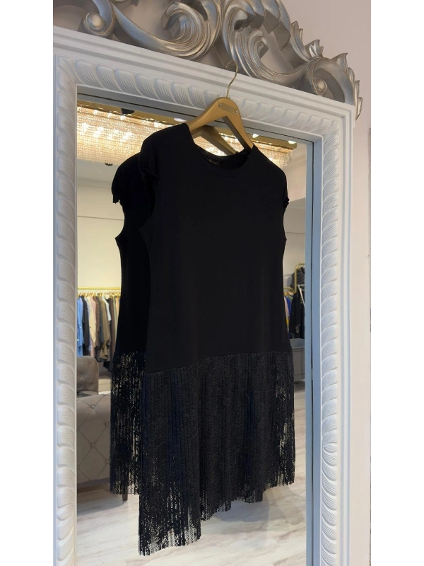 İNVEE Dantel Pliseli İç Tunik - Siyah