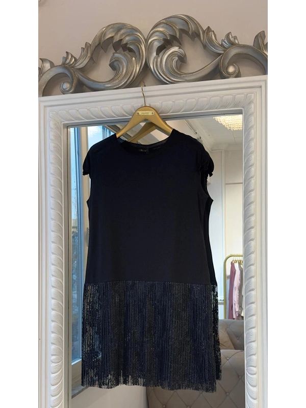 İNVEE Dantel Pliseli İç Tunik - Siyah