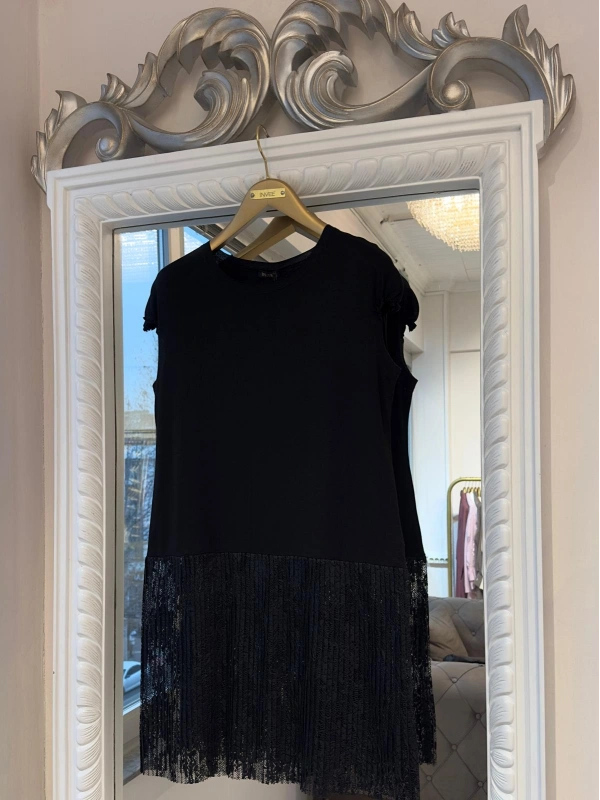 İNVEE Dantel Pliseli İç Tunik - Siyah