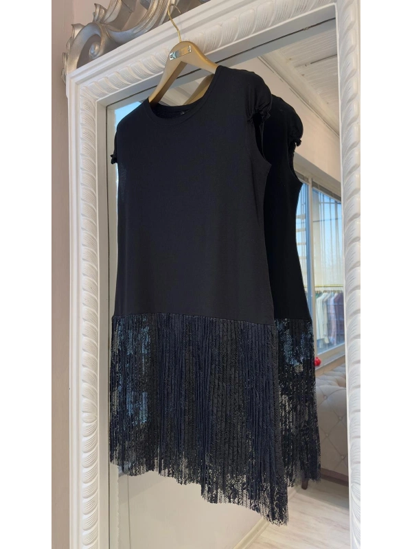 İNVEE Dantel Pliseli İç Tunik - Siyah