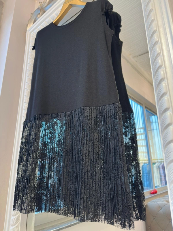 İNVEE Dantel Pliseli İç Tunik - Siyah