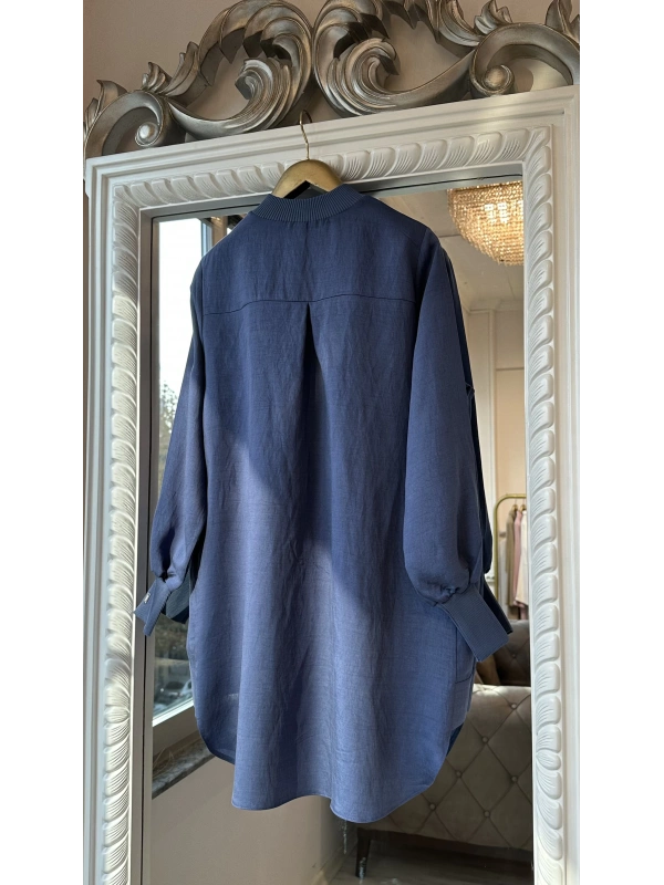 İNVEE Düğme Detaylı Geniş Gömlek - İndigo