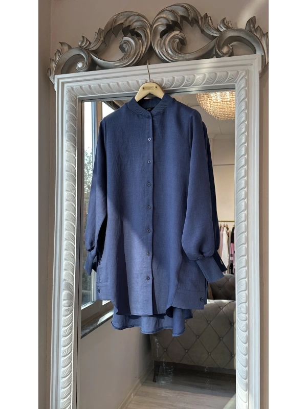 İNVEE Düğme Detaylı Geniş Gömlek - İndigo