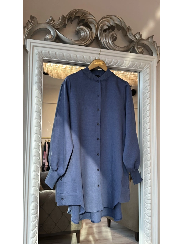 İNVEE Düğme Detaylı Geniş Gömlek - İndigo