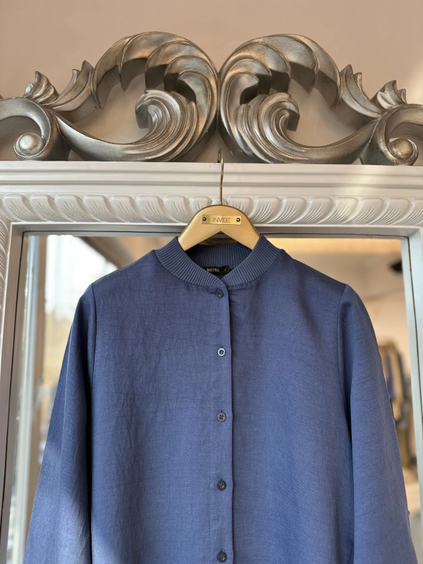 İNVEE Düğme Detaylı Geniş Gömlek - İndigo