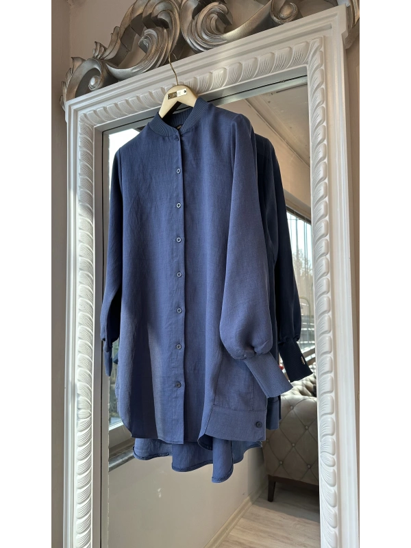 İNVEE Düğme Detaylı Geniş Gömlek - İndigo