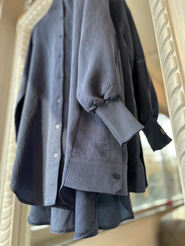 İNVEE Düğme Detaylı Geniş Gömlek - İndigo